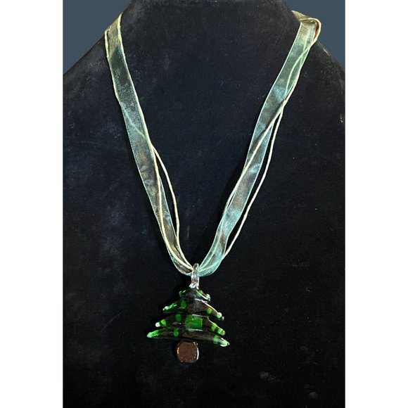 Fused Glass Necklace Christmas Tree Snowman Holiday Jewelry - Picture 2 of 9